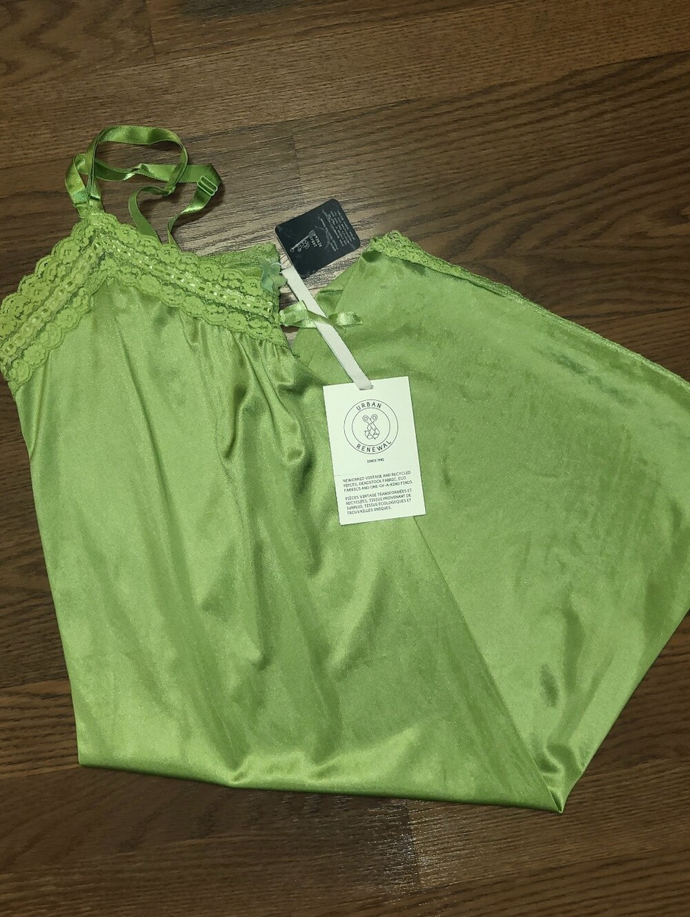 Green URBAN RENEWAL OUTFITTERS Silky Satin Lace Nightgown Lingerie Slip Dress